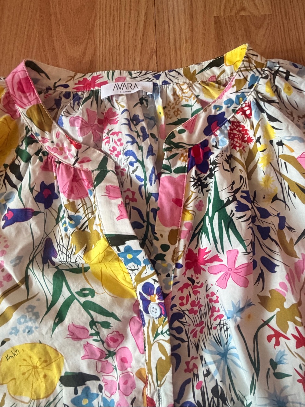Avara Women's Multicolor Floral Cotton Button Up Blouse Balloon 3/4 Sleeve Sz XL - Picture 5 of 10